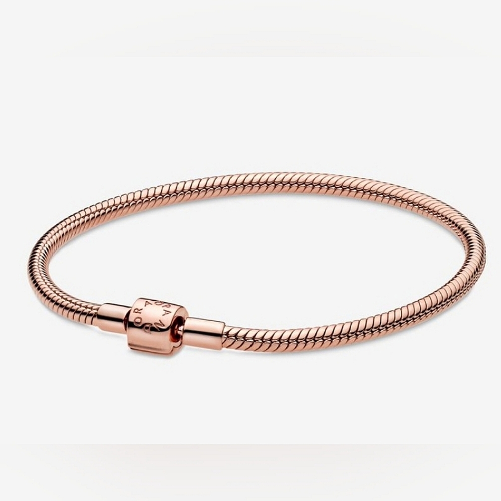 Authentic NEW Pandora Moments Barrel Clasp Snake Chain Bracelet 14K RGP